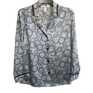 Oscar De La Renta Satin Black & White Pajama Top
